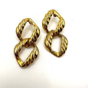 Gold and Silver Twisted Link Earrings Chunky gold tone statement earrings